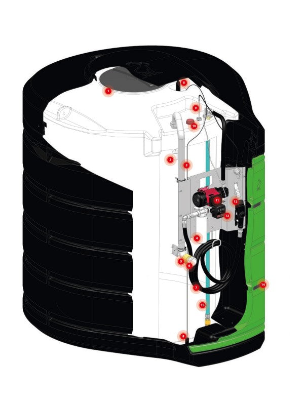 snitt av 5000l dieseltank med pumpe og tilbehør