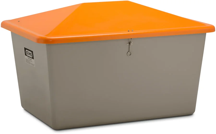 CEMO strøkasse 1100 liter med oransje lokk
